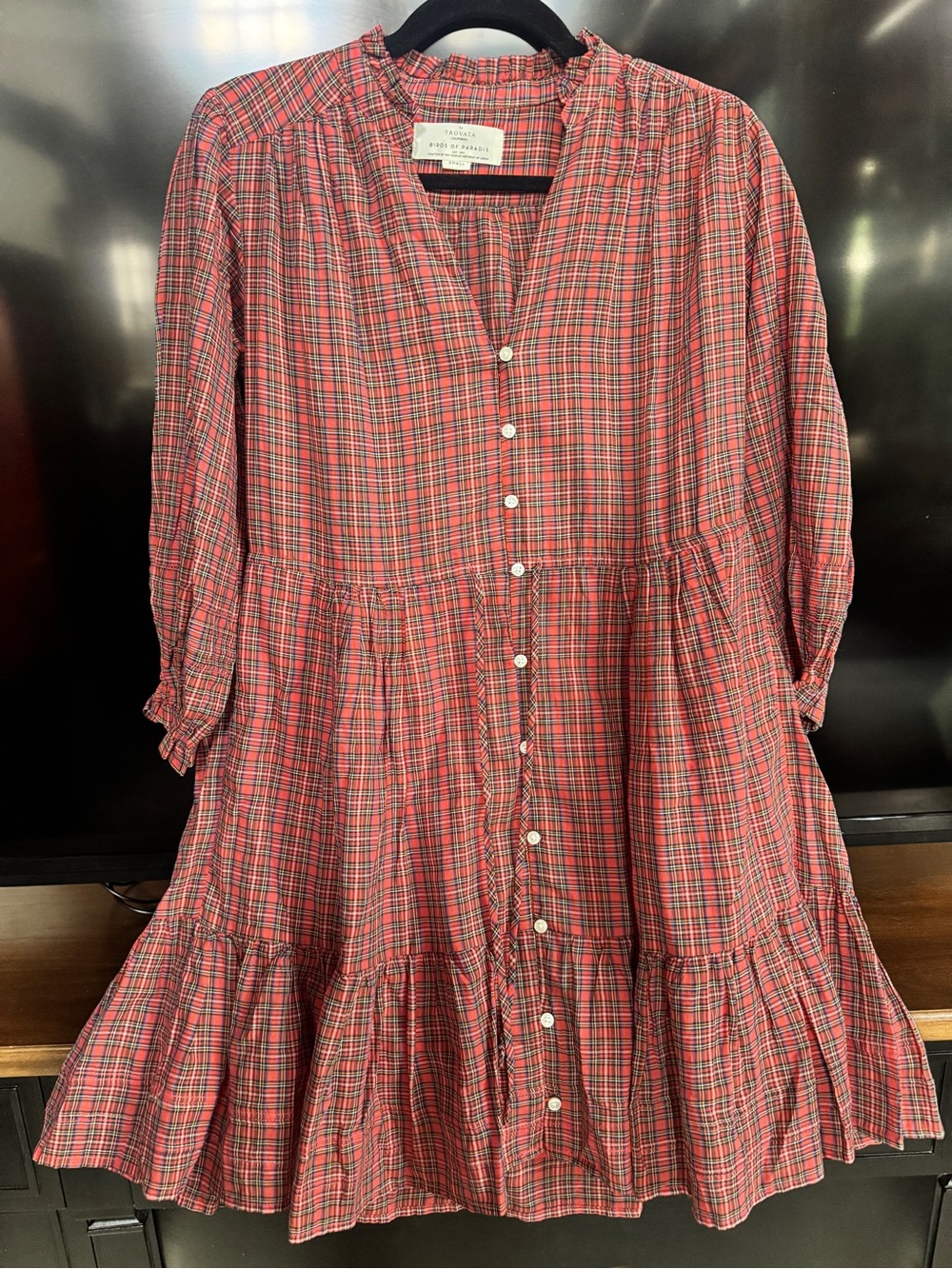 Trovata Red Plaid Button-Front Tiered Midi Dress
